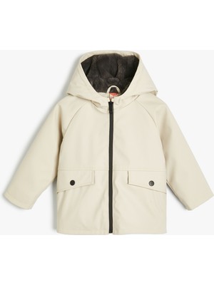 Koton Kapşonlu Yağmurluk Peluş Astarlı Kapaklı Cepli