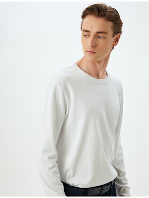 Koton Uzun Kollu Tişört Harf Işlemeli Bisiklet Yaka Pamuklu