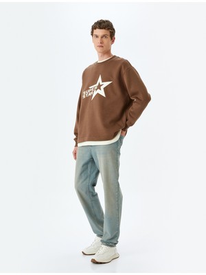 Koton Bisiklet Yaka Oversize Pamuk Karışımlı Slogan Baskılı Sweatshirt