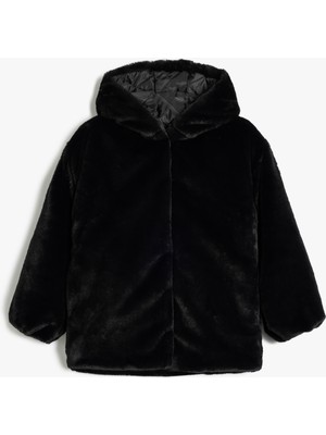 Koton Kapşonlu Peluş Mont Cep Detaylı Çıtçıt Kapamalı