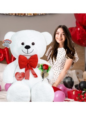 Özgüner Oyuncak 140 cm Güllü Kalpli Papyonlu Büyük Ayıcık %100 Yerli
