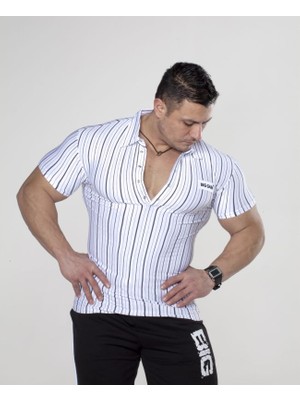 Slim Fit Çizgili Fitness Tişört Big Sam 2704