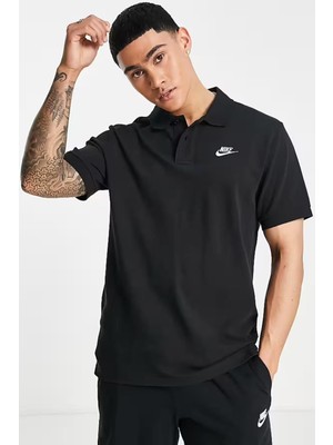 Nike Sportswear Clup Regular Fit Kesim Erkek Siyah Polo Yaka Tişört