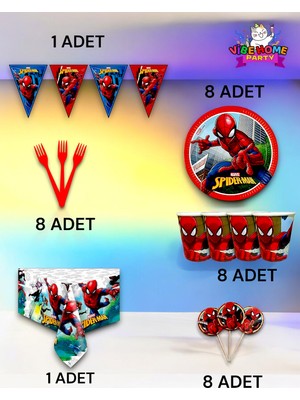 VibeHome 8 Kişilik Spiderman Temalı Premium Set - Doğum Günü Parti ve Eğlenceli Etkinlikler