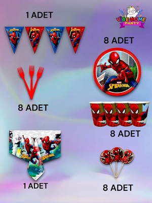 VibeHome 8 Kişilik Spiderman Temalı Premium Set - Doğum Günü Parti ve Eğlenceli Etkinlikler