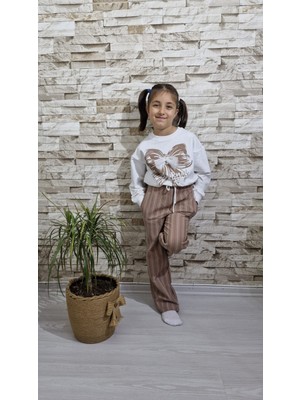 Kids Kingdom Kahverengi Pamuklu Desenli Mevsimlik Günlük Kız Çocuk Alt Üst Takım