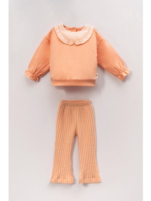 Miniğimin Cicileri (6-18 Ay) Baby Fiyonk Yakalı Ispanyol Paça Kız bebek takım - Kavuniçi