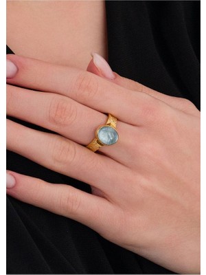 Ricco Jewellery 14 K Gold Kaplama 925 Ayar Gümüş Naturel Aquamarine Yüzük