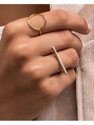 Ricco Jewellery 14 K Gold Kaplama 925 Ayar Gümüş Paris Düz Yüzük