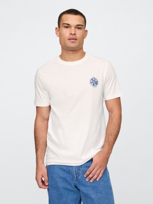 Gap Erkek Kırık Beyaz Everyday Soft Gap Grafikli T-Shirt