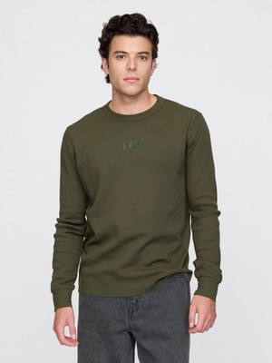Gap Erkek Haki Gap Logo Waffle Örgü T-Shirt