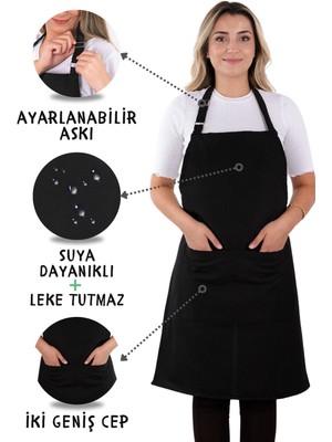 Mediterian Şık Siyah Ayar Askılı Mutfak Önlüğü 60x80 Pamuk Polyester