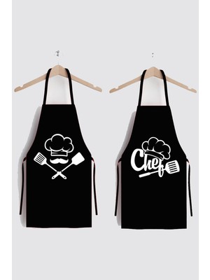 Mediterian İkili siyah kumaş mutfak önlüğü, leke tutmaz, 55x70 cm, polyester materyal