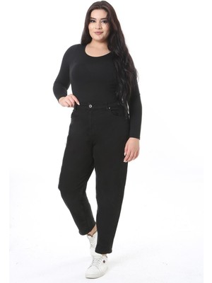 Kadın Büyük Beden Siyah Yüksek Bel Mom Kot Pantolon 65N38499