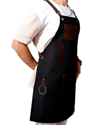 Mediterian Şık ve rahat çok amaçlı siyah önlük, dayanıklı pamuk polyester malzeme