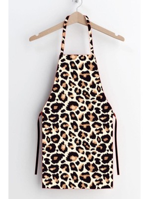 Mediterian Leopar Desenli, Renkli, Leke Tutmaz Mutfak Önlüğü, 60x70, Polyester, Şık ve Kullanışlı
