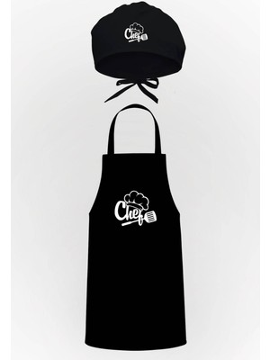 Mediterian Şık Mutfak Önlüğü ve Bone Avantaj Paketi, Siyah, Pamuk Polyester Renkli Tasarım
