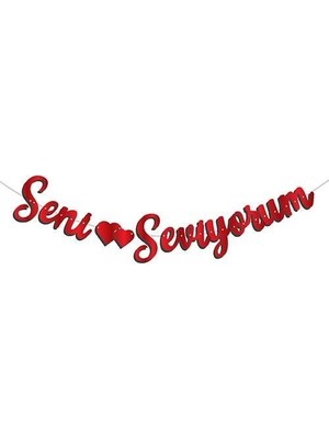 Partici Kaligrafi Banner Seni Seviyorum Kırmızı