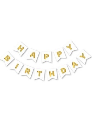 Happy Birthday Beyaz Altın Harf Banner