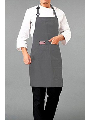 Mediterian Su geçirmez askılı bulaşıkçı önlüğü, nano cepli, şık ve kullanışlı, gri renk, 75x60 cm