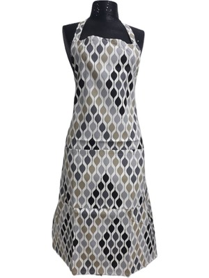 Mediterian Etnik desenli kahverengi mutfak önlüğü, şık ve kullanışlı tasarım, 65x95 cm