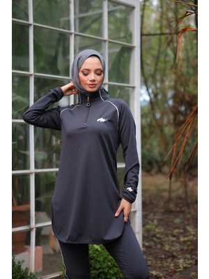 MİMİ LUXURY WEAR Kadın Dalgıç Kumaş Yarım Patlı Fermuarlı  Jogger Eşofman Spor Takımı WM-111