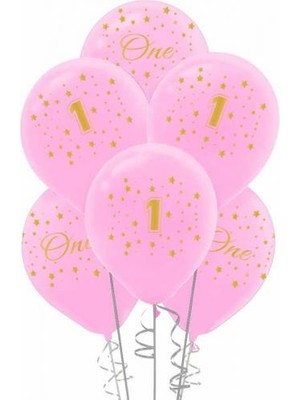 Altın First Birthday Baskılı Pembe Balon 5'li Paket