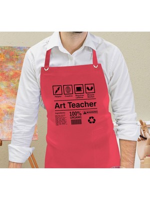 Mediterian Kırmızı Renkli Mutfak Önlüğü, Resim ve Şef Tasarımı, Şık ve Kullanışlı Pamuklu Ebatlı