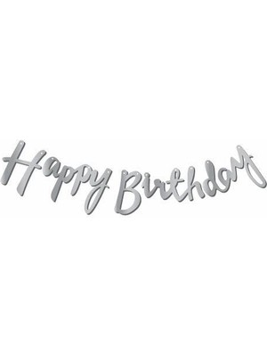 Partici Kaligrafi Banner Gümüş Happy Birthday