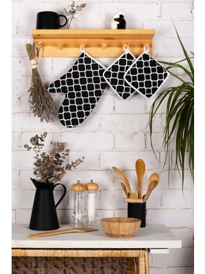 3'lü Fırın Eldiveni ve Tencere Tutacak Mutfak Seti & 220 Derece Isıya Dayanıklı