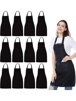 Mediterian 12'li Unisex Siyah Önlük, Geniş Cepli, Makine Yıkanabilir, Pamuk, 85x60 cm