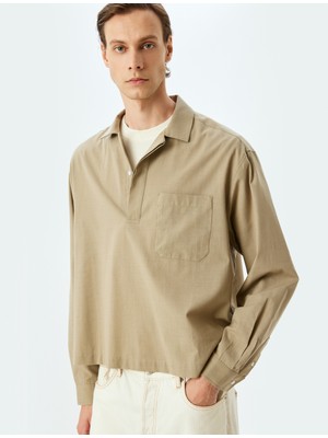 Koton Pamuklu Cep Detaylı Uzun Kollu Yarım Düğmeli Gömlek