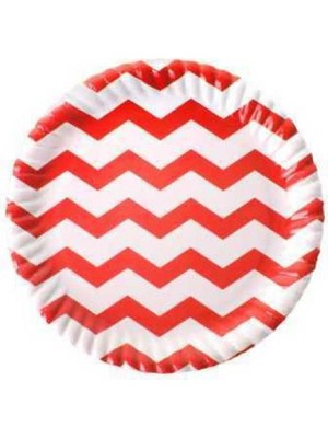 Kırmızı Zigzag Karton Tabak 8'li