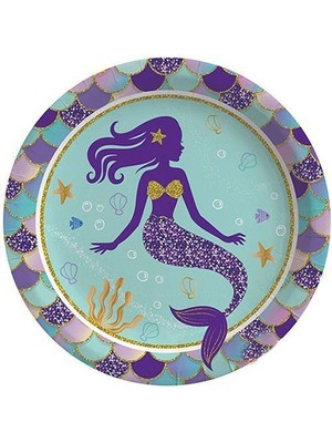 Pırıltılı Deniz Kızı Karton Tabak 8'li