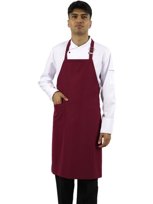 Mediterian Bordo alpaka kumaşlı aşçı, garson, şef, barista önlük, cepli, 70x90 cm