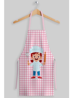 Mediterian Kız çocuk mutfak etkinlik önlüğü, boyama ve aşçı oyunu için şık ve kullanışlı, pembe, 45x55
