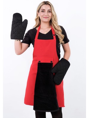 Star Ayar Askılı Havlulu 4lü Mutfak Önlüğü Seti (2 Eldiven)