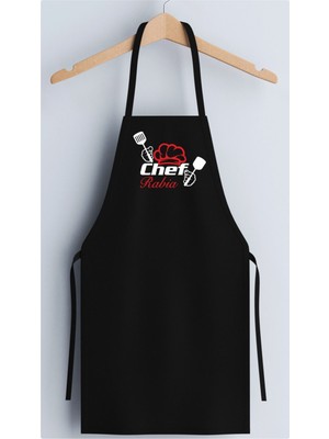 Siyah "chef Rabia" Kişiye Özel Baskılı Mutfak Önlüğü Pamuk Viskon 55 x 70