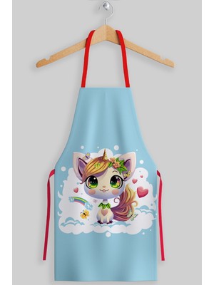 Mediterian Sevimli Çocuk Mutfak Önlüğü, Mint Renkli, Eğlenceli ve Kullanışlı Tasarım