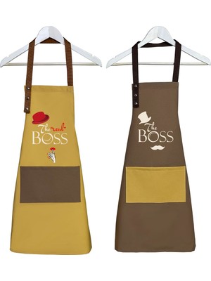 Mediterian Su geçirmez, leke tutmaz mutfak önlüğü seti, cepli, 60x75, pamuk polyester, sarı hardal