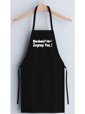 Mediterian Kişiye Özel Siyah Baskılı Mutfağı Önlüğü, Şık ve Kullanışlı Pamuk Viskon 55x70