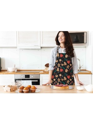 Mediterian Yılbaşı Temalı Renkli Kurabiye Mutfak Önlüğü, Eğlenceli ve Şık Tasarım, Keten Materyal