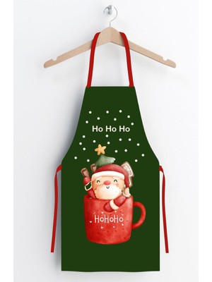 Mediterian Yeşil Noel Baba Temalı Mutfak Önlüğü, şık ve sevimli tasarım, polyester, 50 x 70 cm