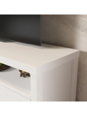 Sakura Ahşap Sakura Olite 2 Çekmeceli Tv Ünitesi-Wood Beyaz-Minifiks Bağlantılı