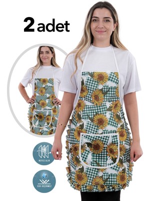 Mediterian Renkli ve şık su geçirmez mutfak önlüğü, ikili paket, dayanıklı polyester, 50x70 cm