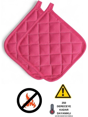 Mediterian 2'li Fırın Tutacağı Seti, Pembe Fuşya, 19x19 cm, Dayanıklı ve Güvenli Kullanım