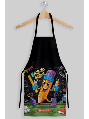 Mediterian Çocuklar İçin Renkli Kalem Desenli Boyama Önlüğü, 5-7 Yaş, Polyester, 45x55 cm