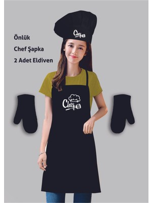 Mediterian Şık Siyah Mutfak Önlüğü Seti, 3'lü, Kumaş, 85x55 cm