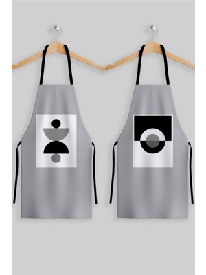 Mediterian Gri Soyut Desenli 2'li Mutfak Önlüğü Seti, şık ve kullanışlı koruma aksesuarı