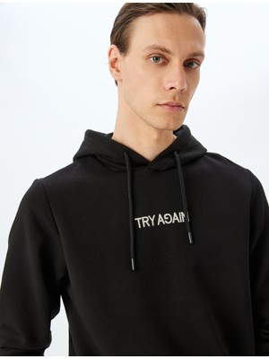 Koton Slogan Baskılı Pamuk Karışımlı Şardonlu Kapşonlu Sweatshirt